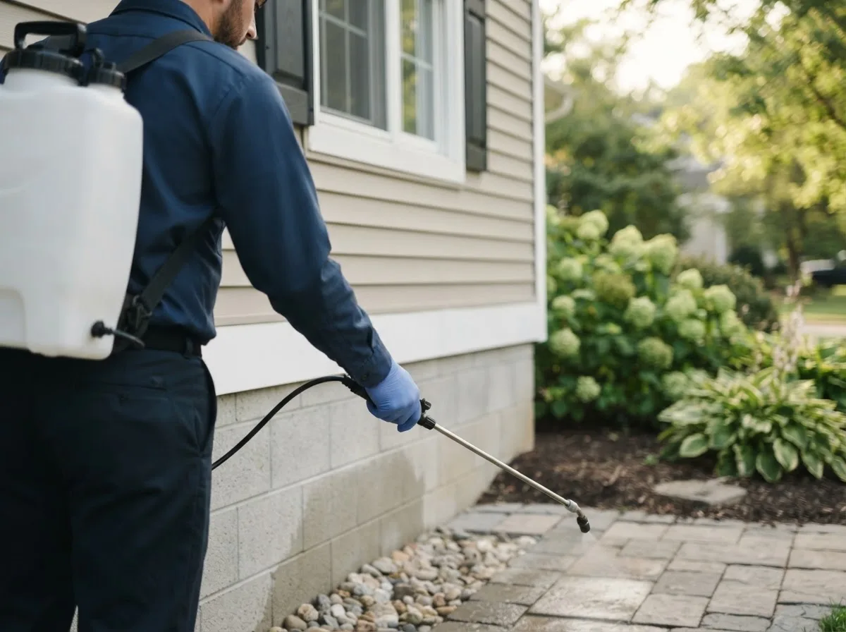 Pest control technician inspecting a home in Caroleen, NC